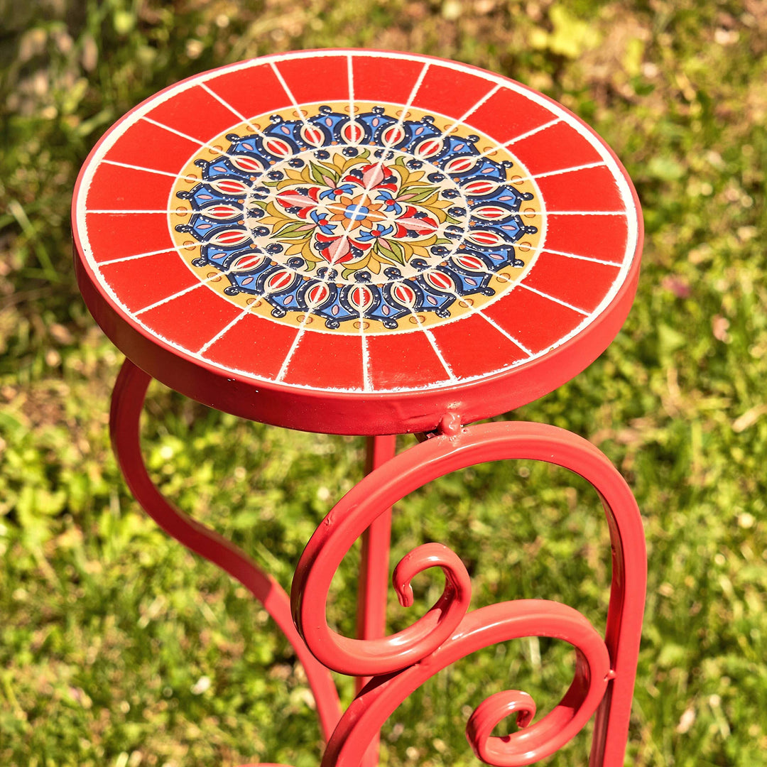 Set of 2 Paris Ii Mosaic Plant Stands Large Red Round Iron - Diamond Home USA