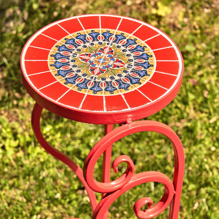 Set of 2 Paris Ii Mosaic Plant Stands Large Red Round Iron - Diamond Home USA
