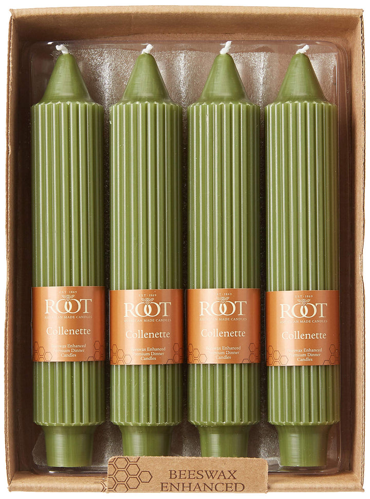Root Unscented Grecian Collenettes Dinner Candles 7-Inch Tall Box of 4 Dark
