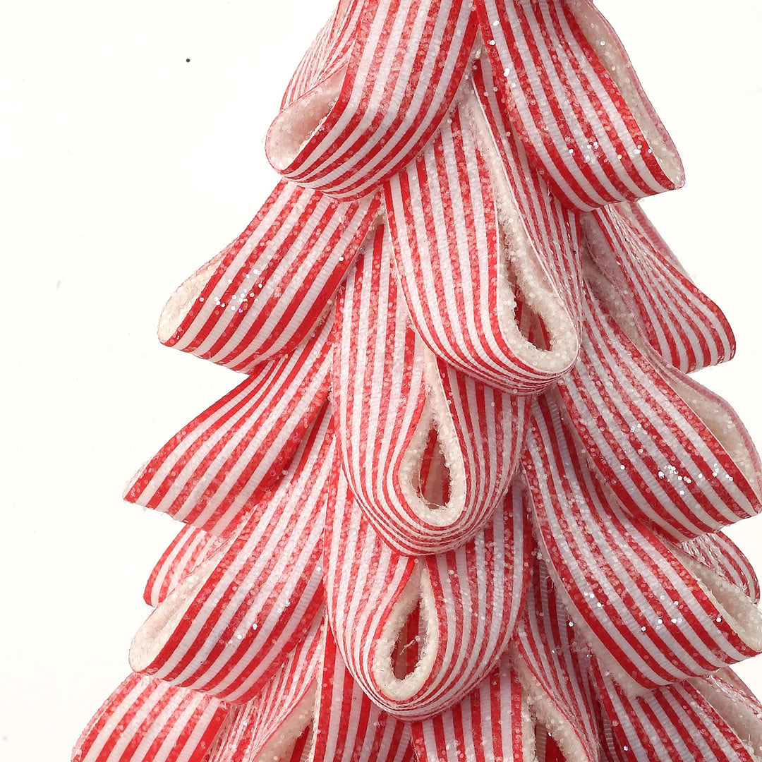 13.5" Iced Peppermint Candy Ribbon Tree Red Polyester Un-lit - Diamond Home USA