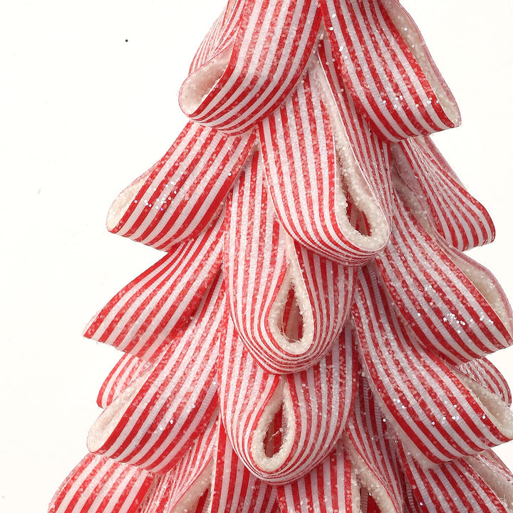 13.5" Iced Peppermint Candy Ribbon Tree Red Polyester Un-lit - Diamond Home USA