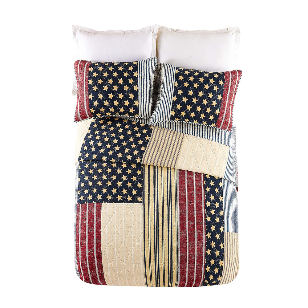 MODERN HEIRLOOM Americana Quilt with 2 Shams Rustic 3-Piece Reversible All - Diamond Home USA