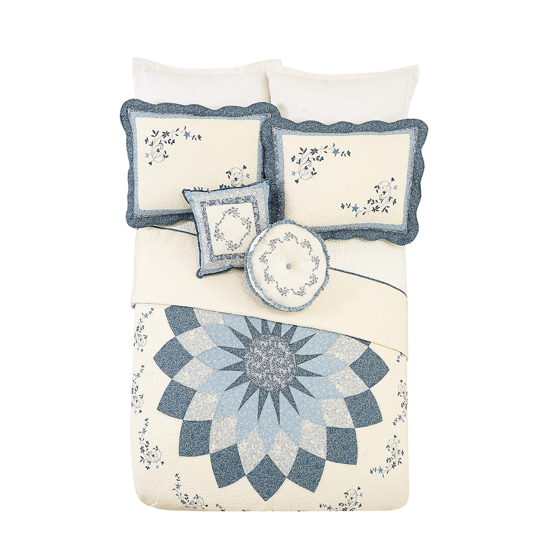 MODERN HEIRLOOM Blue Floral Embroidered Quilted Bedspread - Lightweight Full - Diamond Home USA