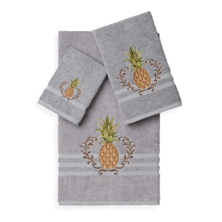 3 Piece Grey White Beach Theme Towel Set Gray Tropical Pattern Towels