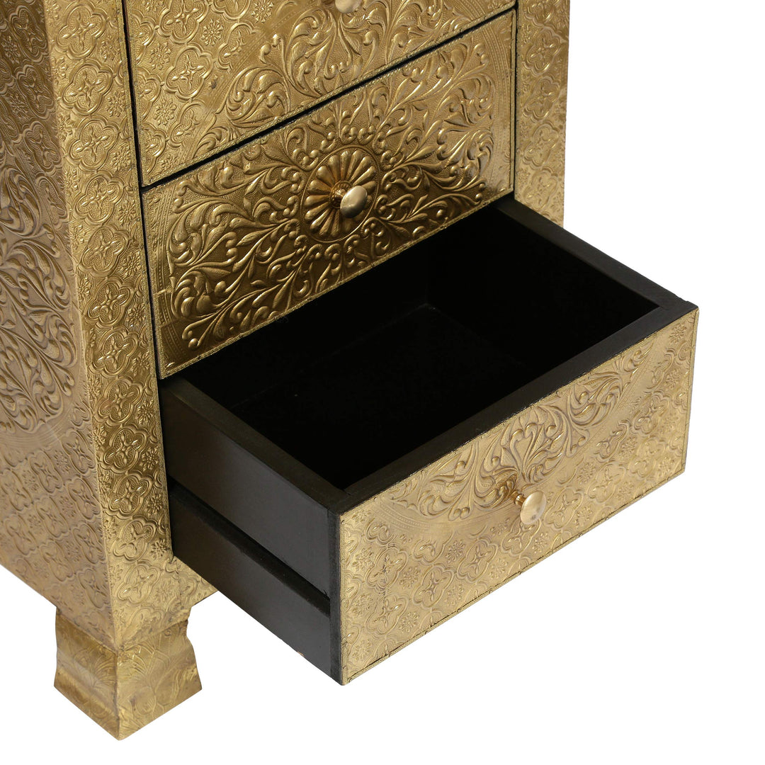 Christopher Knight Home Upson Handcrafted Boho 3 Drawer Nightstand Gold - Diamond Home USA