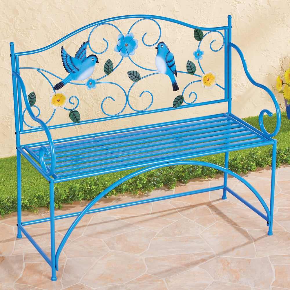 Blue Bird Metal Scrolling Garden Bench 39.75 X 37 18.5 Iron - Diamond Home USA