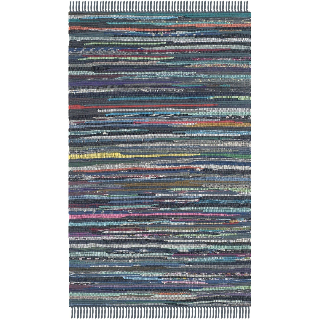 Rag Rug Runner with Tassels Ink Blue Multicolor Rags Weave Floor Mat Hallway 2'3" x 5' - Ink/Multi - Diamond Home USA