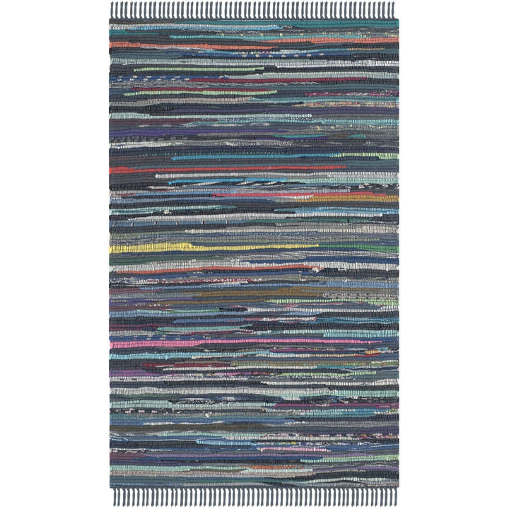 Rag Rug Runner with Tassels Ink Blue Multicolor Rags Weave Floor Mat Hallway 2'3" x 5' - Ink/Multi - Diamond Home USA
