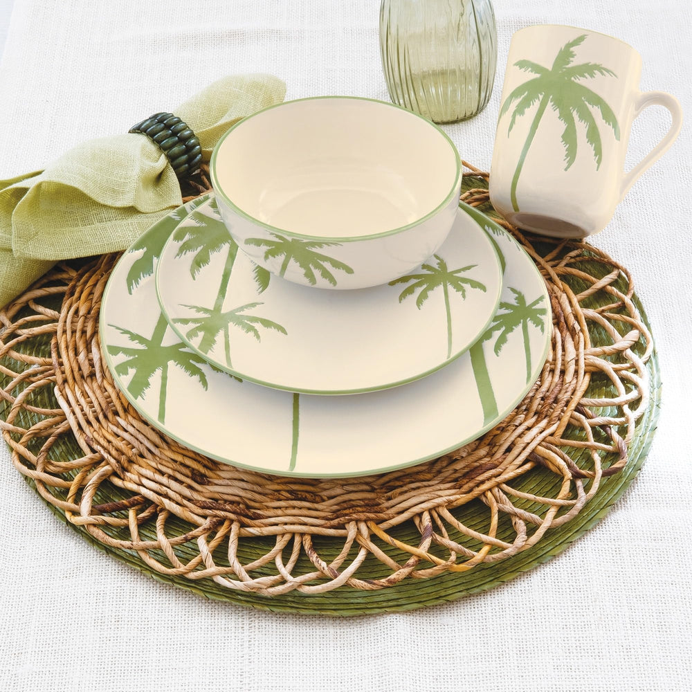 Palm Tree 16pc Dinnerware Set Multi Color Coastal Casual Round Ceramic 16 - Diamond Home USA