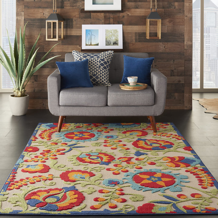 5'3 x 7'5 Indoor Outdoor Floral Color Area Rug Polypropylene