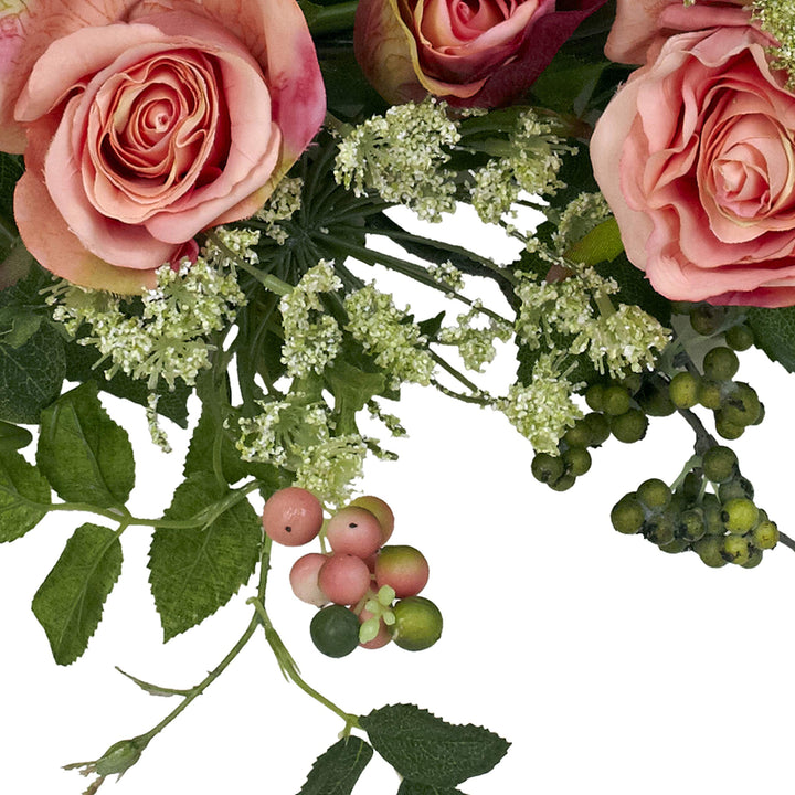 Nearly Natural 4802 Rose Wreath 20-Inch Peach 15" x 6" x 15" - Diamond Home USA