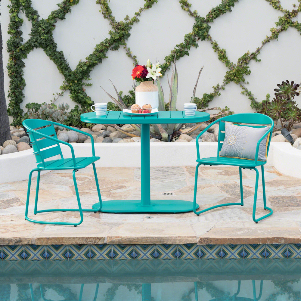 GDFStudio Monica Outdoor Matte Teal Finished Iron Bistro Set - Diamond Home USA
