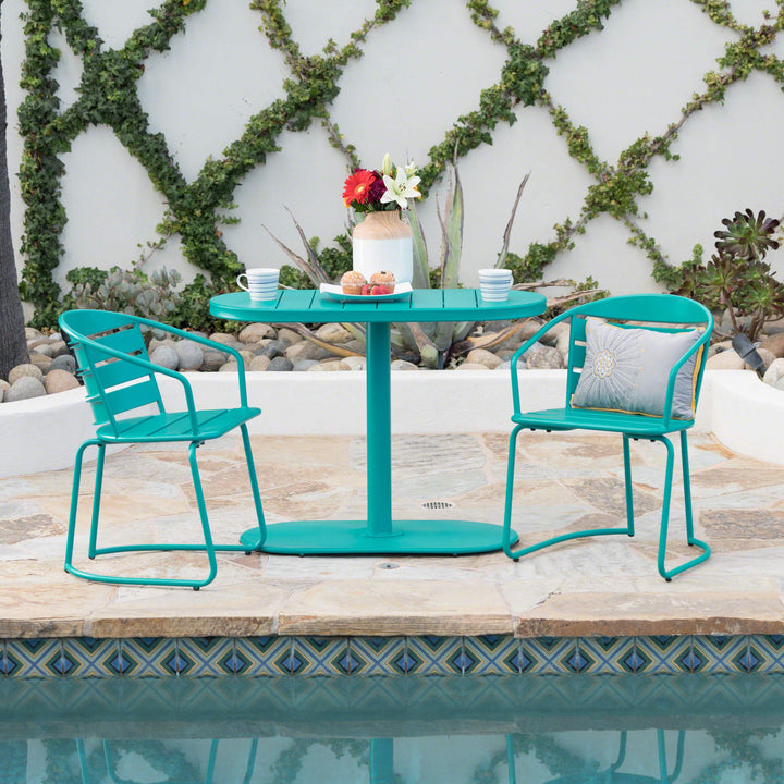 GDFStudio Monica Outdoor Matte Teal Finished Iron Bistro Set - Diamond Home USA