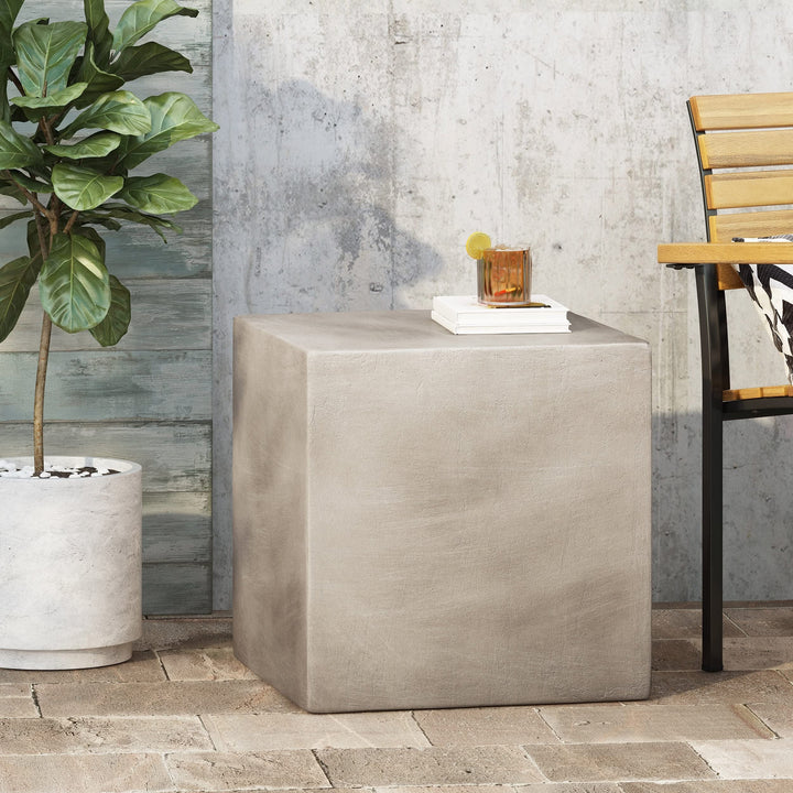 Lightweight Concrete Side Table Grey Industrial Square