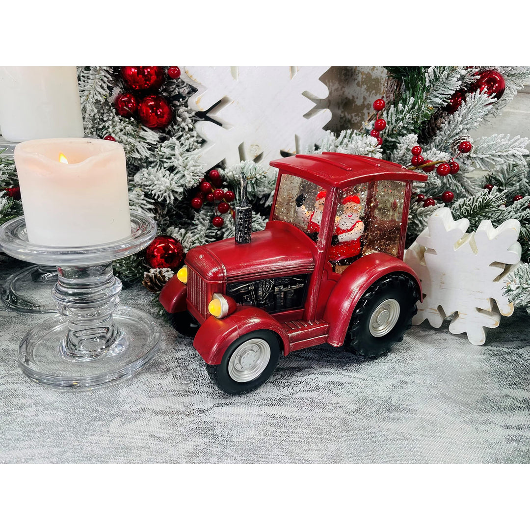 Santa's Red Tractor Lighted Snow Lantern 6.5" 6.5" h X 5.25" 8.75" w Multi Color - Diamond Home USA