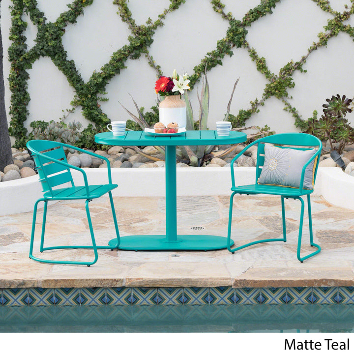 GDFStudio Monica Outdoor Matte Teal Finished Iron Bistro Set - Diamond Home USA