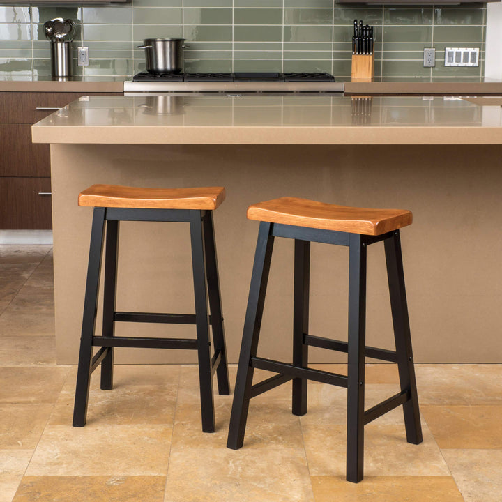 Christopher Knight Home Pomeroy 29" Saddle Stools 2-Pcs Set Walnut / Black - Diamond Home USA