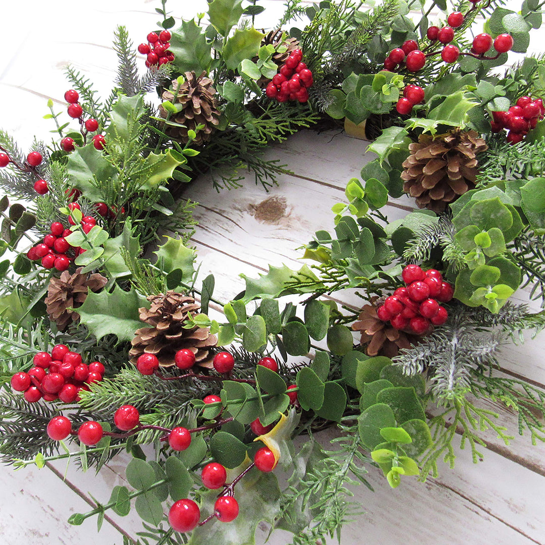 Mixed Berry Pine Cone Eucalyptus Wreath 24in Green Red 24" L X W 5.5" Dp Un-lit - Diamond Home USA