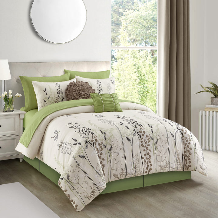 Grand Avenue Void 10 Piece Comforter Set Green/White Bed Size California King