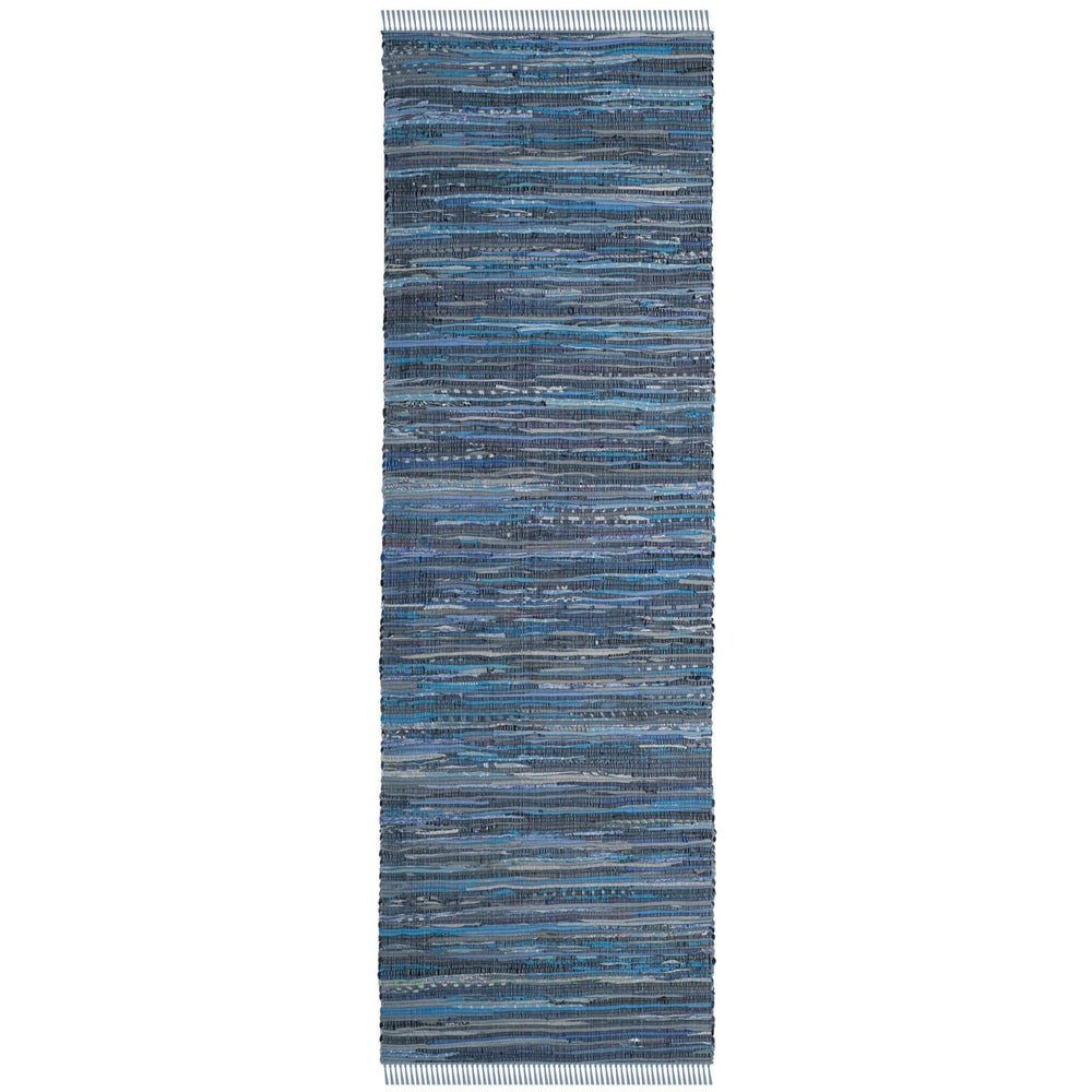 Rag Rug Runner with Tassels Navy Aqua Blue Rags Weave Floor Mat Hallway - Diamond Home USA