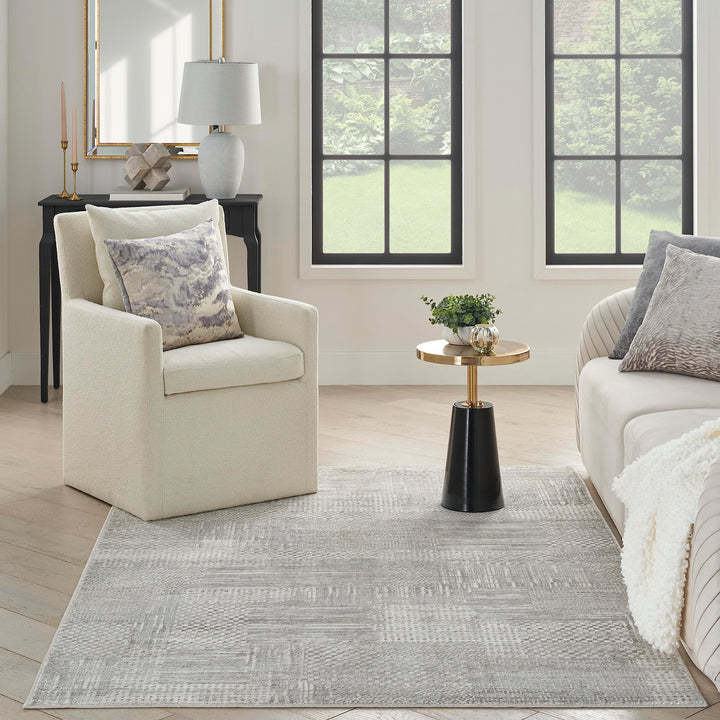Nourison Glam Abstract Silver Grey 7'10" x 9'10" Area Rug Easy Cleaning Non - Diamond Home USA