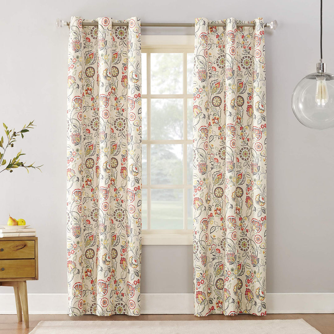 Sun Zero Jorah Botanical Print Thermal Insulated Energy Efficient Grommet 40 x 95 - Linen