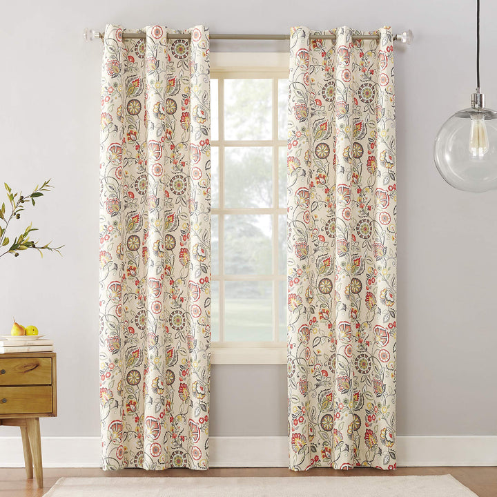 Sun Zero Jorah Botanical Print Thermal Insulated Energy Efficient Grommet 40 x 95 - Linen