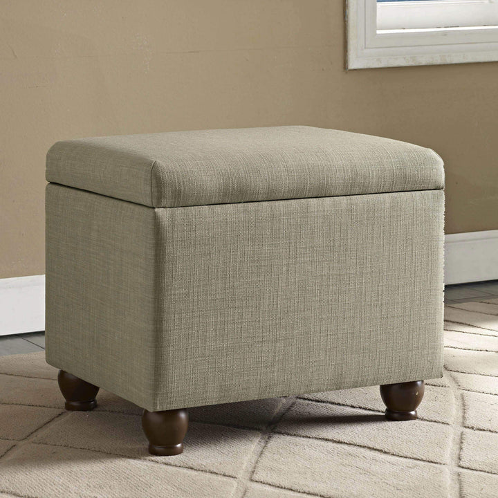 Medium Tan Linen Storage Ottoman Solid Transitional Square Fabric Wood Walnut