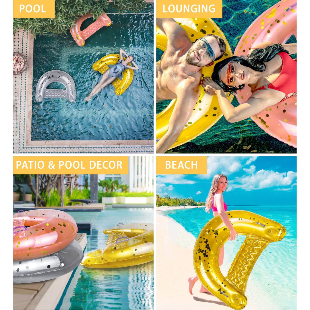 Gold Inflatable Pool Float Chair Filled with Sparkle Confetti 48 X 38 Inch - Diamond Home USA