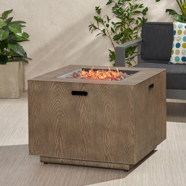 Christopher Knight Home Aaron Outdoor 33-Inch Square Fire Pit Brown Wood Pattern - Diamond Home USA