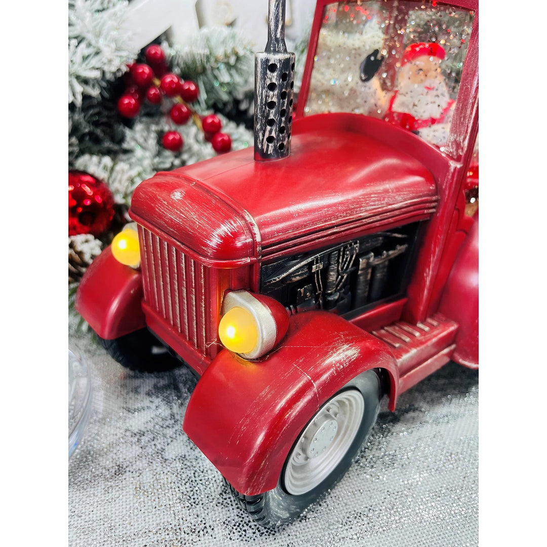 Santa's Red Tractor Lighted Snow Lantern 6.5" 6.5" h X 5.25" 8.75" w Multi Color - Diamond Home USA