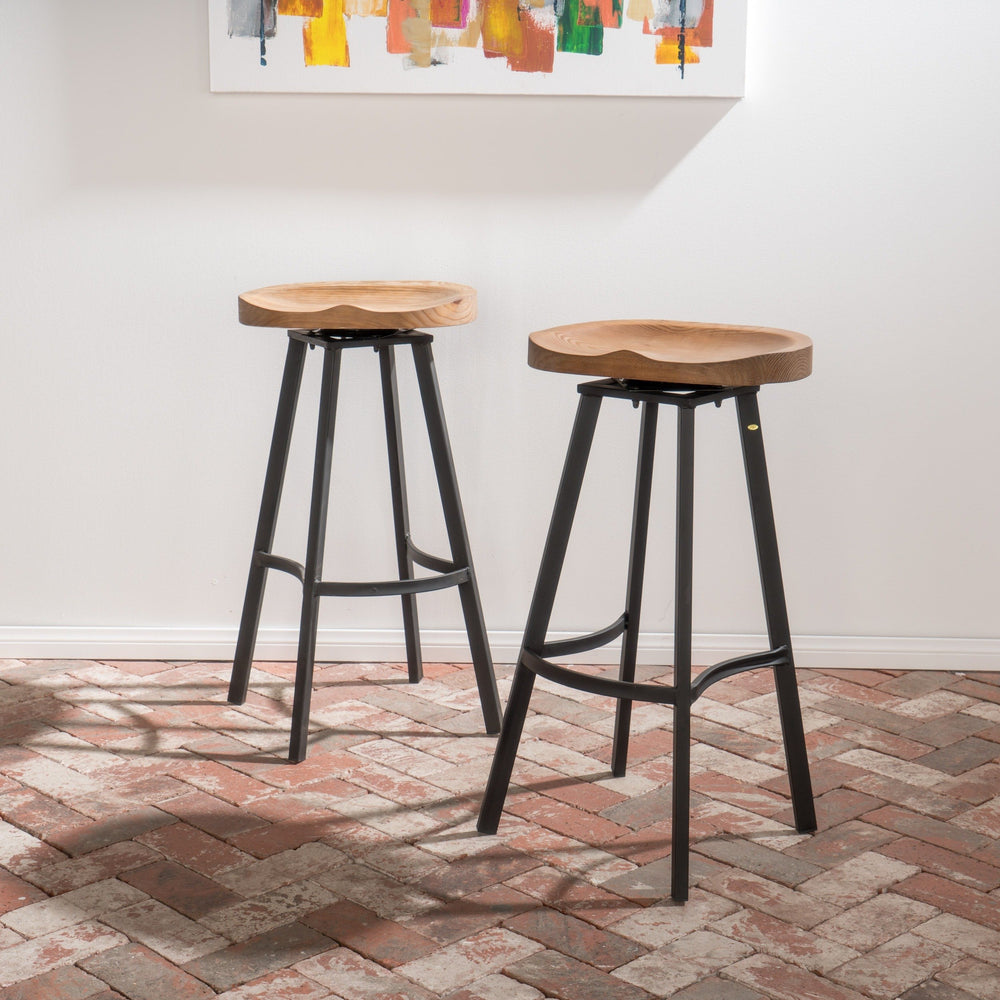 MattsGlobal Rustic 32-inch Fir Wood Iron Backless Swivel Barstool (Set of 2) - Diamond Home USA