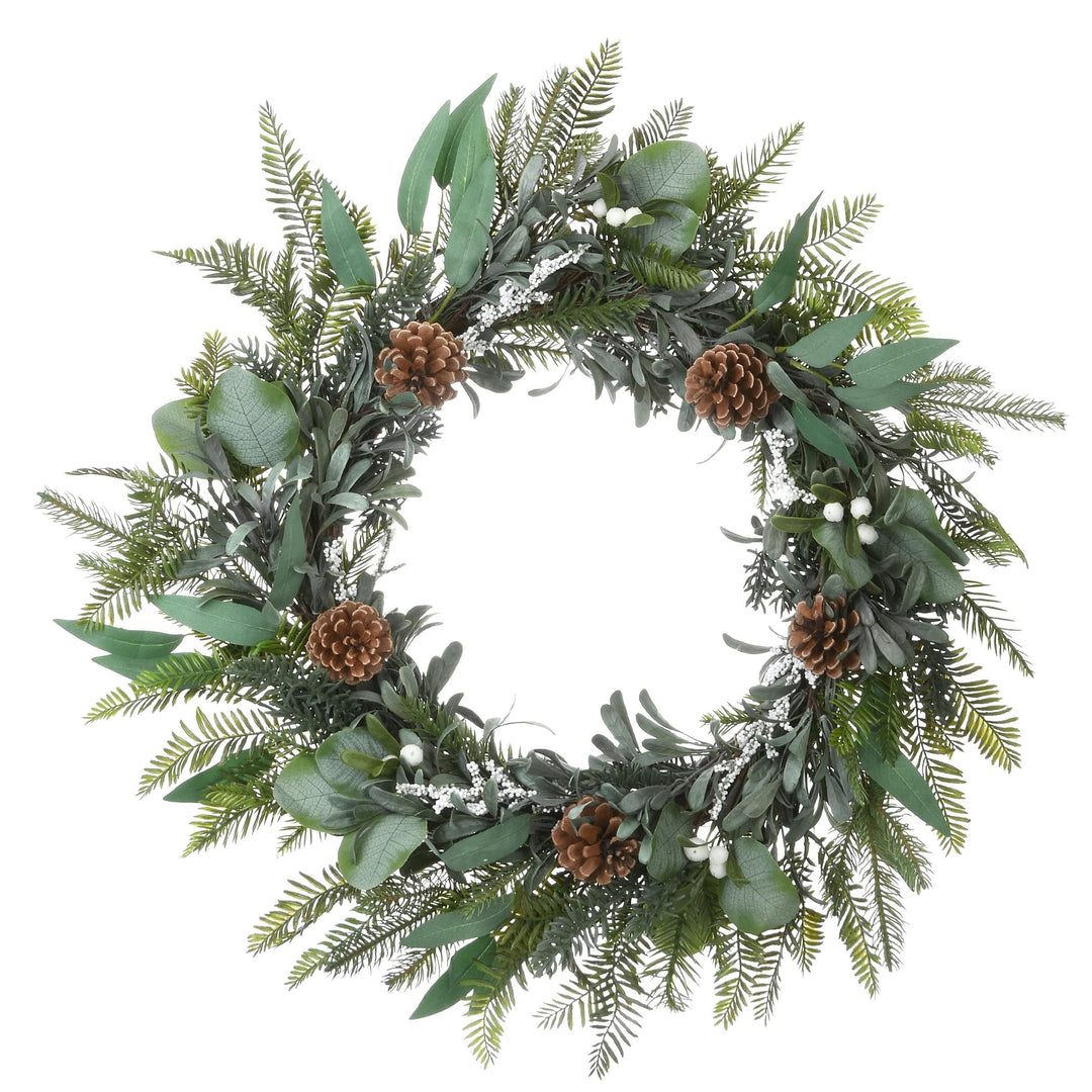 24" Mixed Leaf Christmas Wreath Green 24 in Un-lit