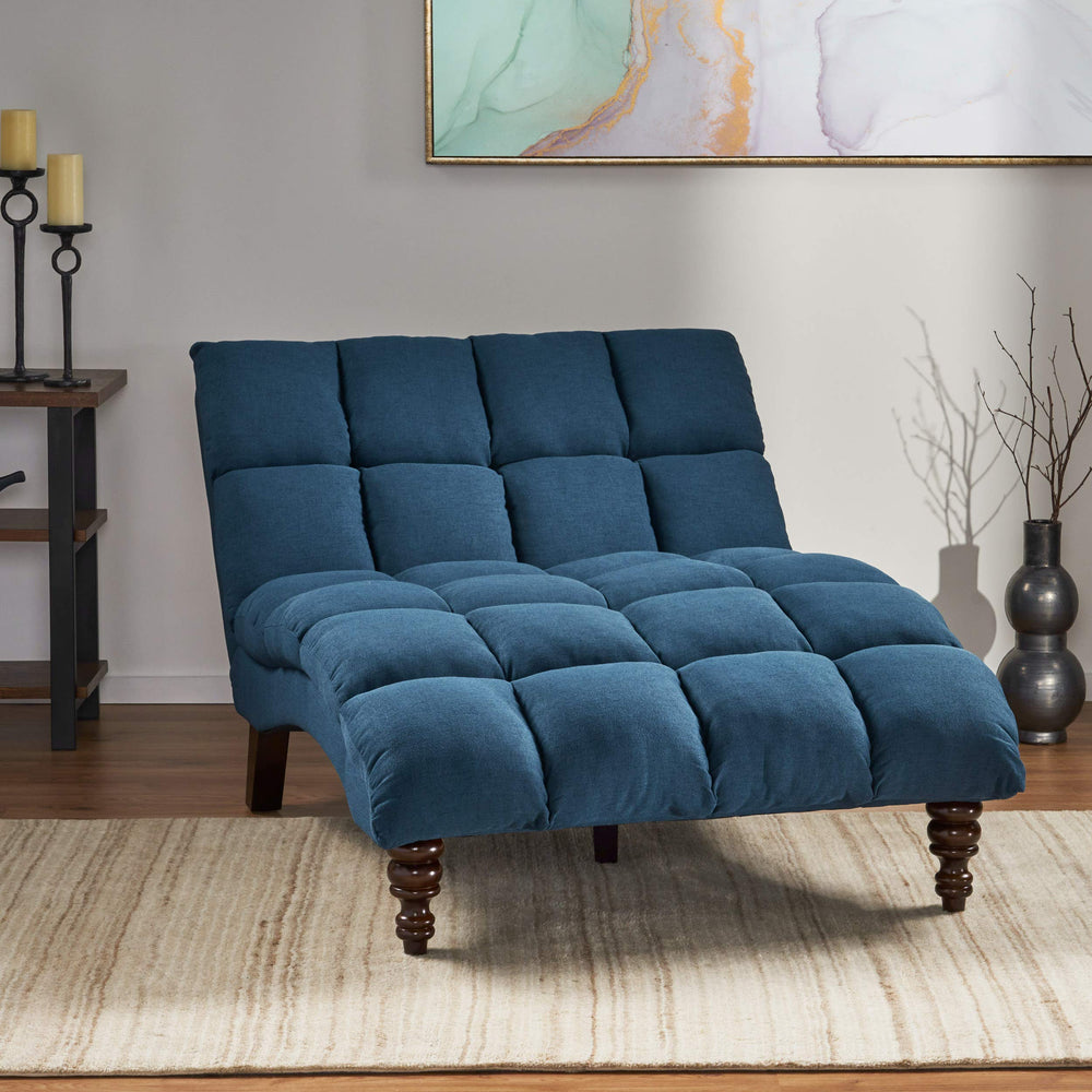 Christopher Knight Home Kaniel Traditional Tufted Fabric Double Chaise Navy Blue - Diamond Home USA