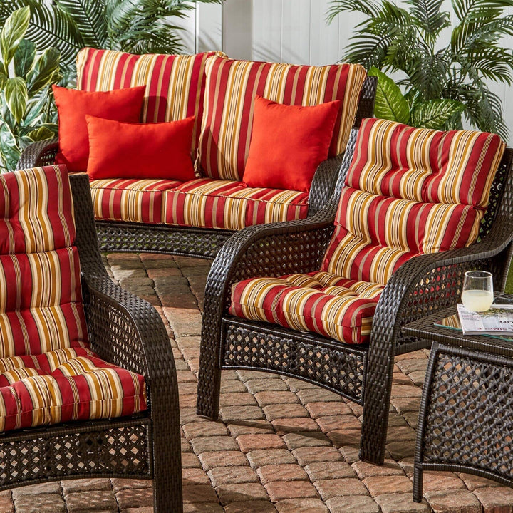 3-Section Outdoor Stripe High Back Chair Cushion (Set of 2) Red Yellow Striped - Diamond Home USA