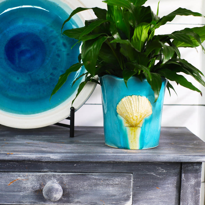 Claybarn Grotto Aqua 8" Seashell Planter - Diamond Home USA