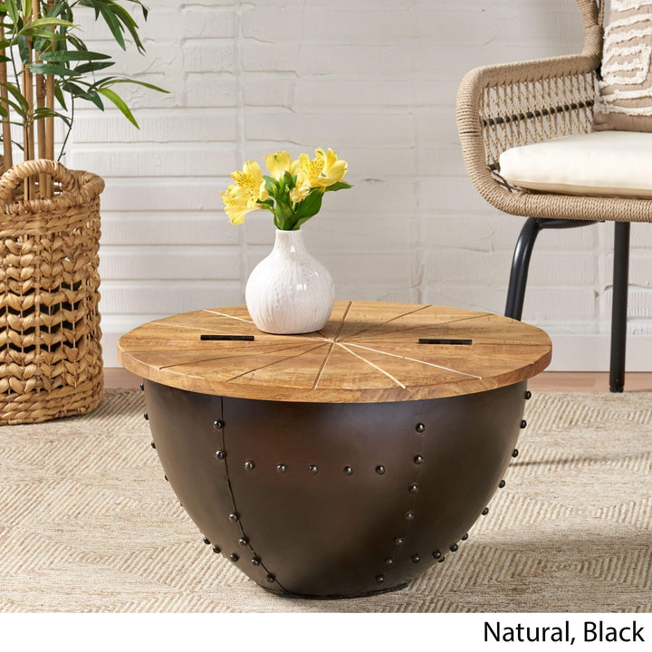 Absecon Boho Handcrafted Mango Wood Coffee Table Black Natural Industrial Modern - Diamond Home USA
