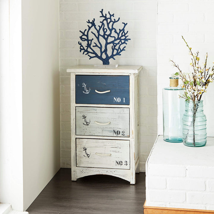 Coastal 30 X 19 Inch Distressed Wooden 3-Tiered Chest White Nautical Rectangle
