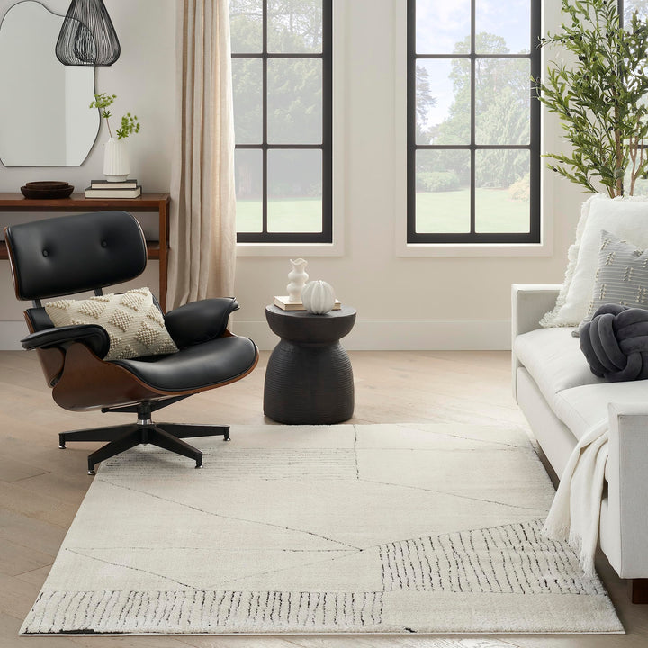 Nourison Cozy Modern Scandinavian Ivory Black 5'3" x 7' Area Rug Non-Shedding - Diamond Home USA