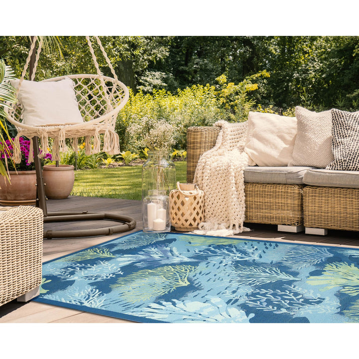 Liora Manne Marina Indoor/Outdoor Power Loomed Synthetic Blend Low Profile 6'6" x 9'4" - Lapis - Diamond Home USA