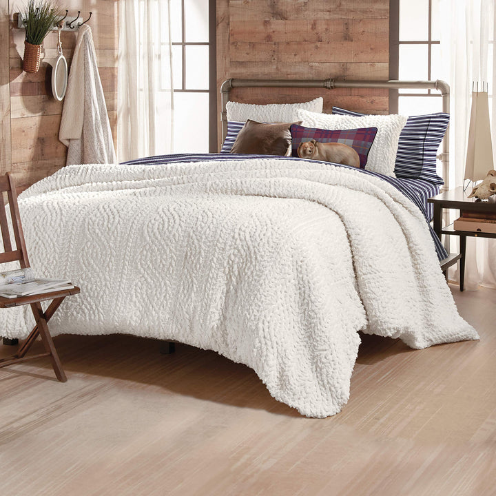 G.H. Bass Plush Sherpa Cable Knit Fluffy Soft Solid Pinsonic Cozy Comforter Full - Queen - Diamond Home USA