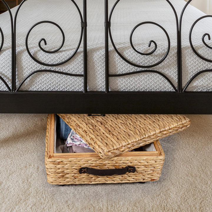 happimess BSK1006A Chett Minimalist Hand-Woven Hyacinth/Wood Underbed Storage Natural - Diamond Home USA