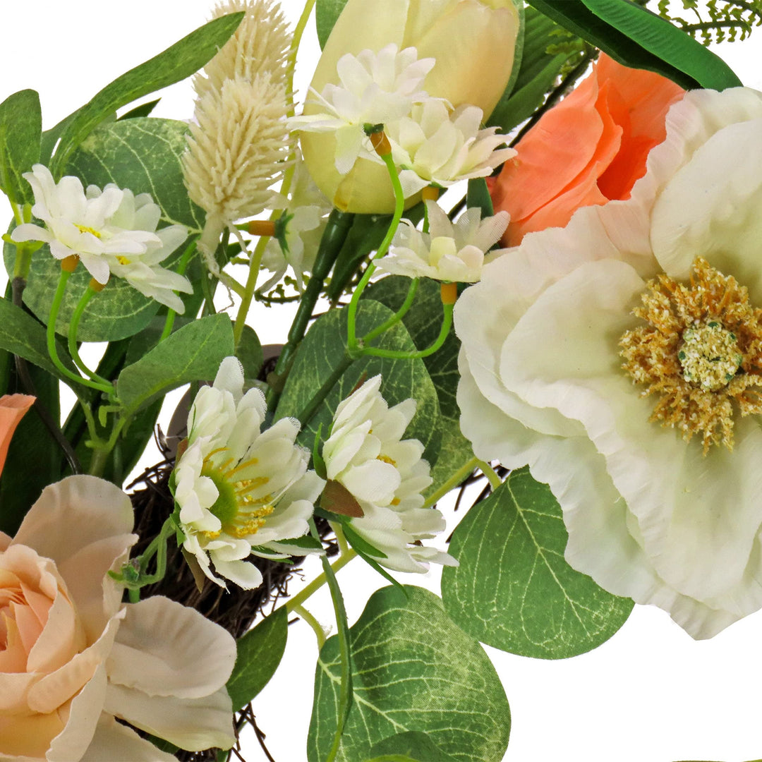 22" Tulips Poppies and Wreath Pink Traditional Plastic Unlit - Diamond Home USA