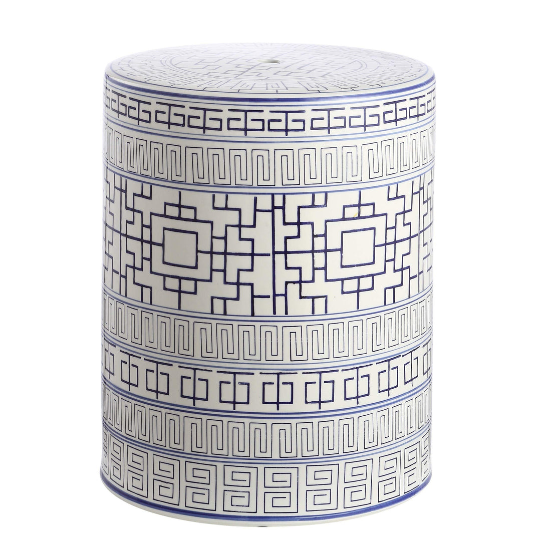 Indoor/Outdoor Ceramic Decorative Garden Stool Blue White Modern Contemporary - Diamond Home USA