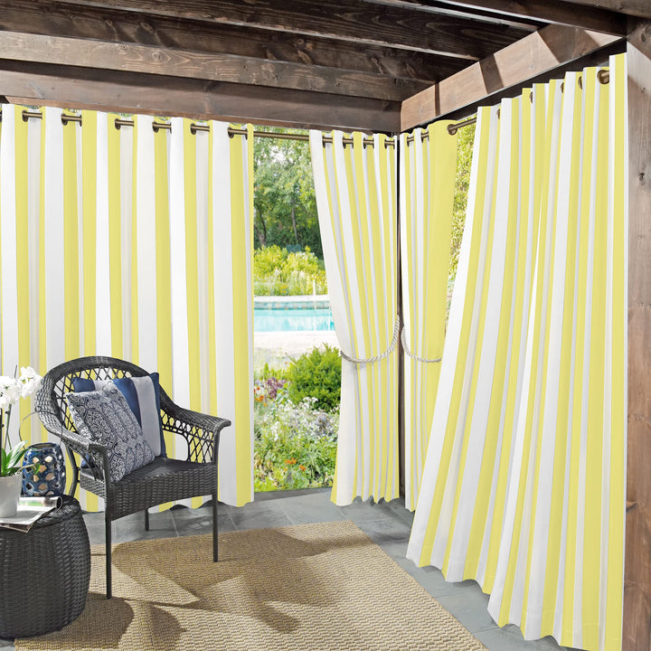 Sun Zero Valencia Cabana Stripe Indoor/Outdoor UV Protectant Energy Efficient Yellow - 54" x 95"