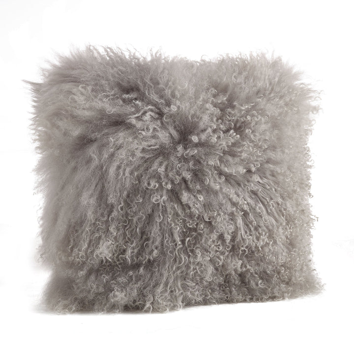 SARO LIESTYLE 100% Wool Mongolian Lamb ur Throw Pillow with Poly illing 20" 20 X 20 - Fog