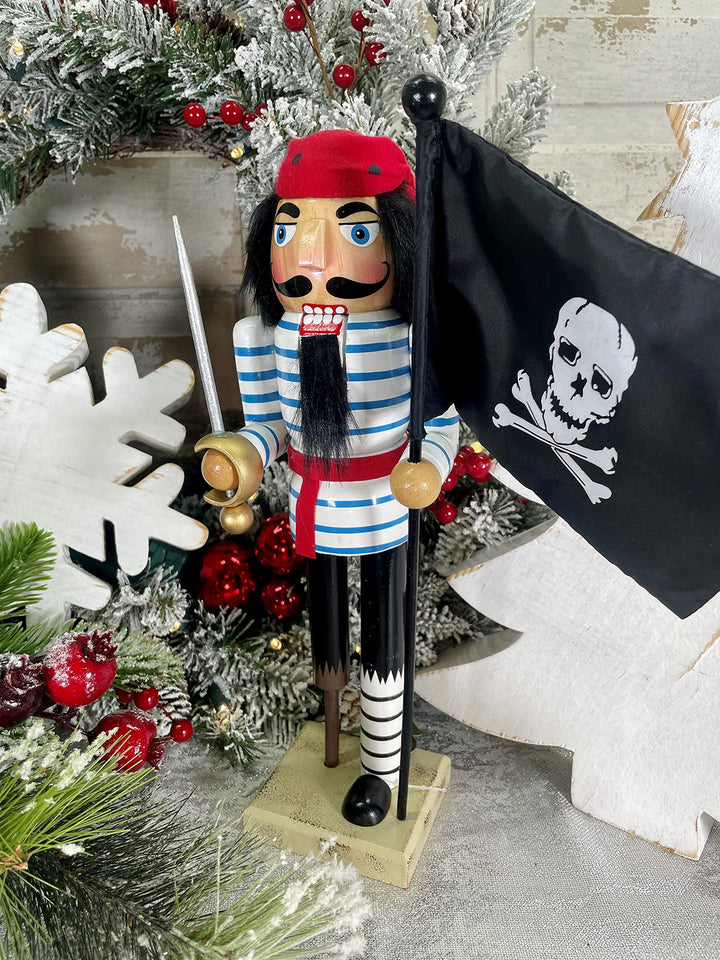 Santa's Workshop 14" PEG Leg Pirate with Flag Nutcracker Black