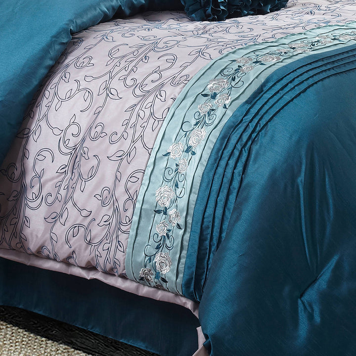 Juliana 7-Piece Bedding Comforter Set Teal Silver King Size