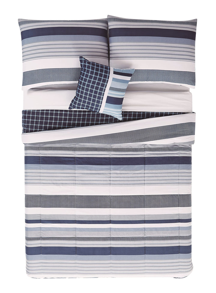 My World Mason Stripe Quilt Set with Bonus Decorative Pillow Full Blue White - Diamond Home USA