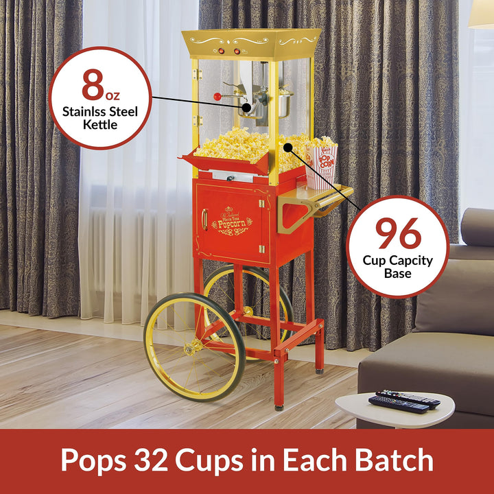 Nostalgia Popcorn Maker Machine - Professional Cart With 8 Oz Kettle Makes Up to